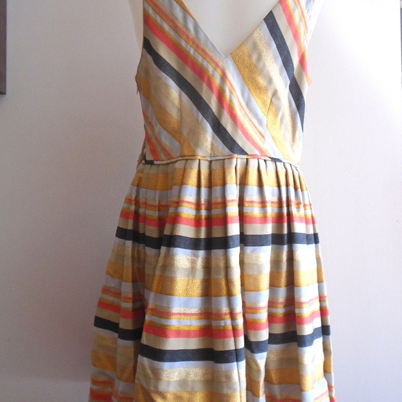 J Crew Stripe Metallic Gold Multi Color Skater 10 - Picture 4 of 6